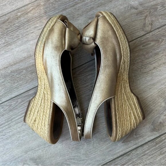 Sofft Gold Metallic Espadrilles Wedge Open Toe - Picture 7 of 16